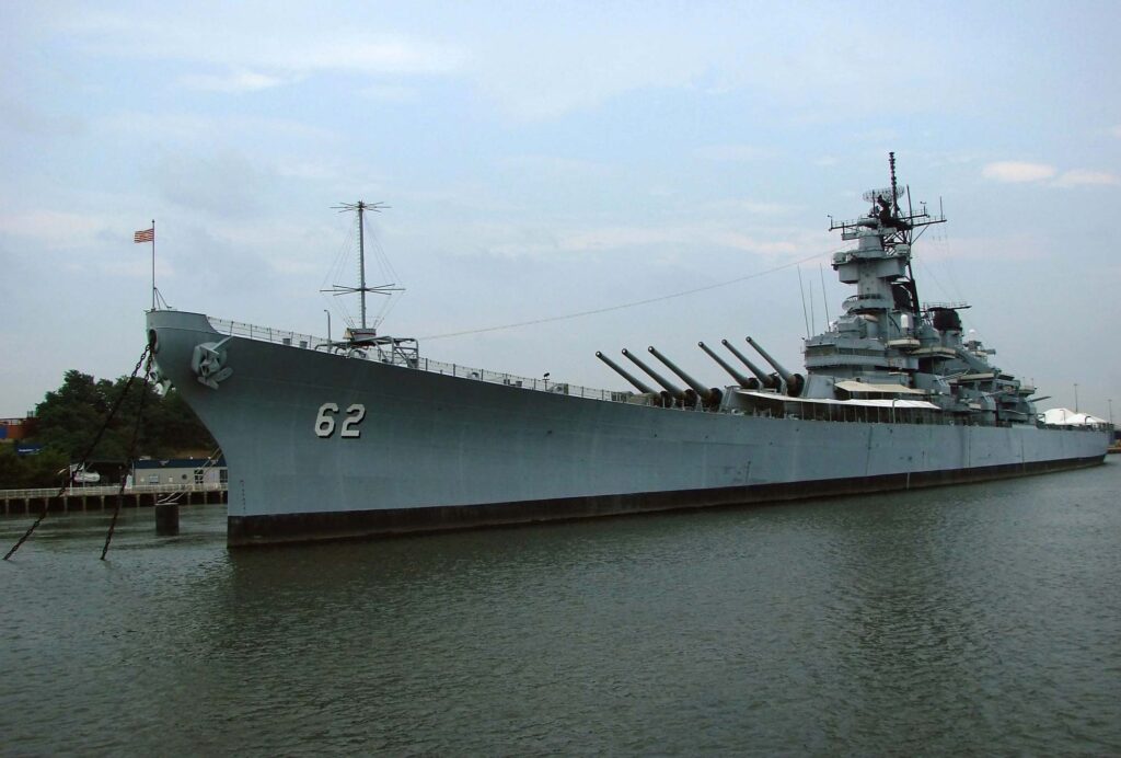 USS New Jersey, which launched from the Philadelphia Navy Yard in 1942. Photo by Vladsinger, 2008, Wikipedia Commons.