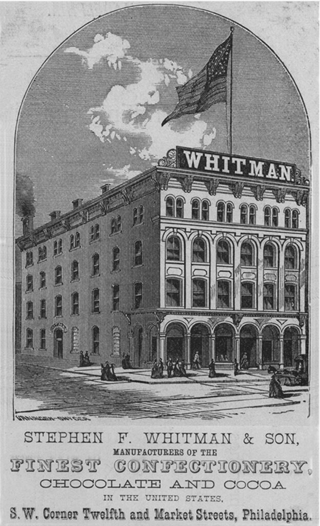 The Whitman building at 12th and Market Streets, as depicted in an ad published in 1860. With assistance from the Philadelphia Industrial Development Corporation, the company moved to Northeast Philadelphia in 1960